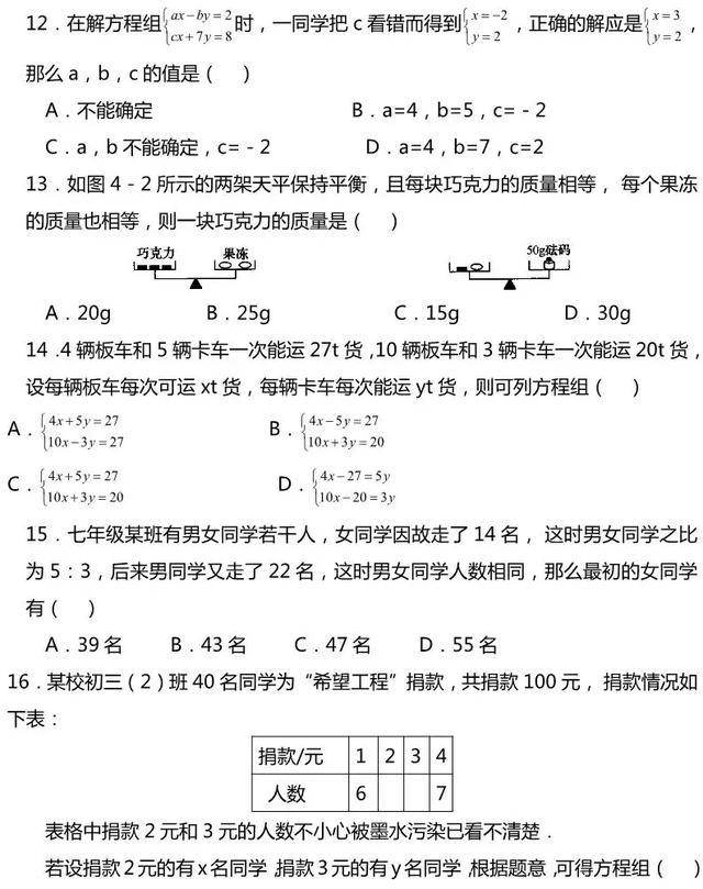 《二元一次方程组》专题知识及练习，孩子不会的家长记得收藏