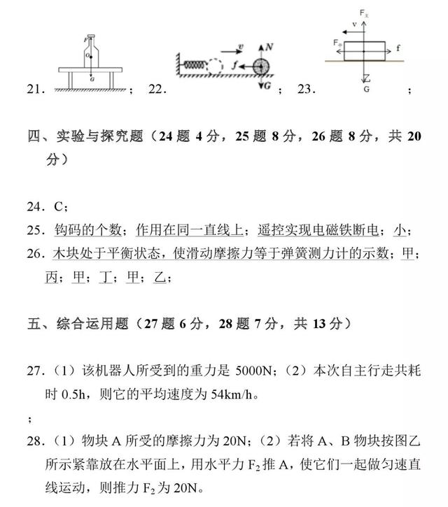 八年级下《第8章 运动和力》单元测试卷（可打印），附答案