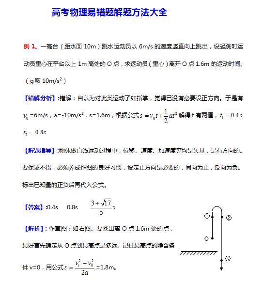 学霸整理：高考物理易错题解法大全，（附答案解析及例题）