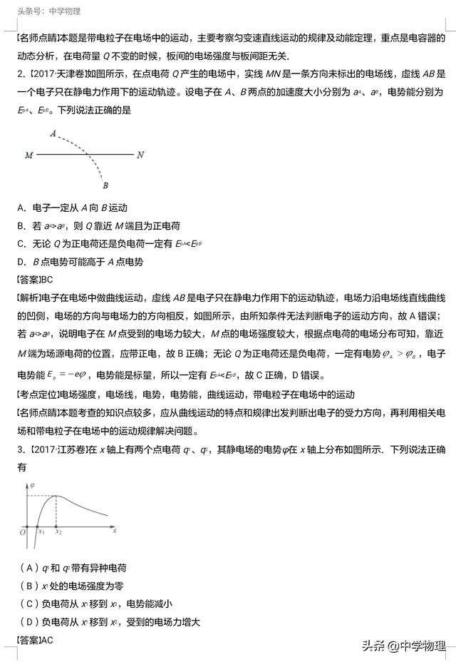 专题练习，提分利器！三年高考物理真题系列八——静电场！