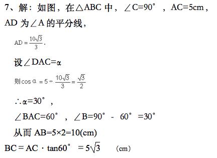 九年级数学期末复习解直角三角形经典例题（附答案）