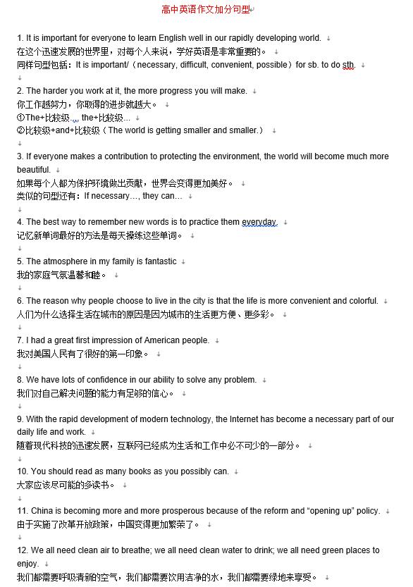 干货！高中英语写作能用上加分句型180道，替孩子打印