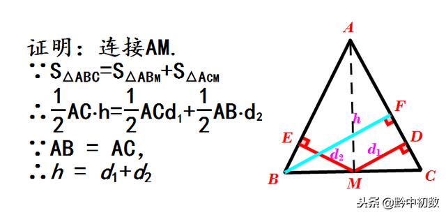 八年级：等腰三角形底边上的一点到两腰的距离之和、差等于什么？