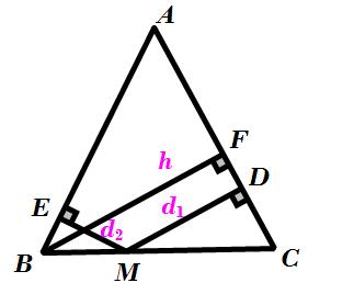 八年级：等腰三角形底边上的一点到两腰的距离之和、差等于什么？