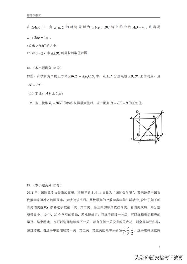 2019届高三上学期期末考试数学（理）试题及答案