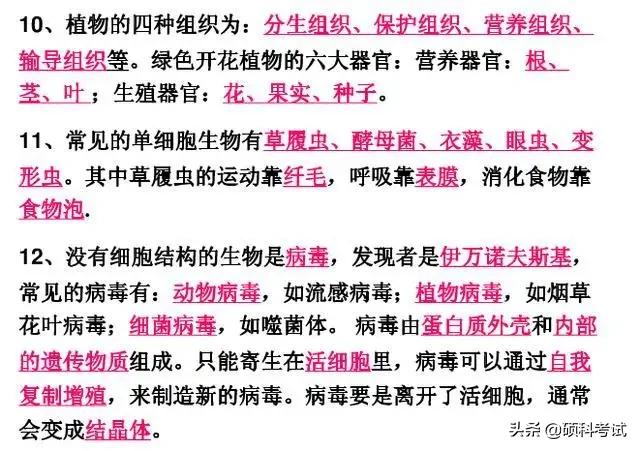 初中生物各单元所有知识点汇总，很全面，收藏好！