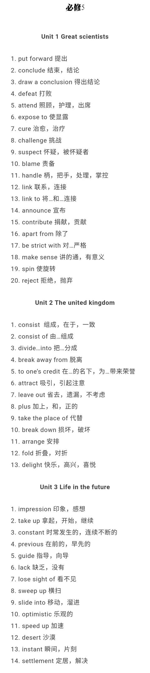 高中英语必修1~选修8重点单词短语大汇总！