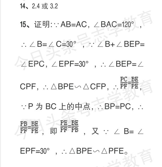 中考数学相似三角形经典练习15题！吃透15题，相似没问题