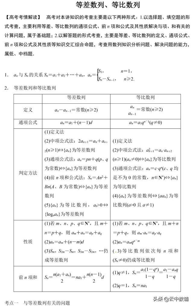 考点解析｜高考数学等差数列、等比数列知识点总结