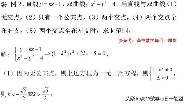 高二数学同步专题：直线与双曲线的位置关系