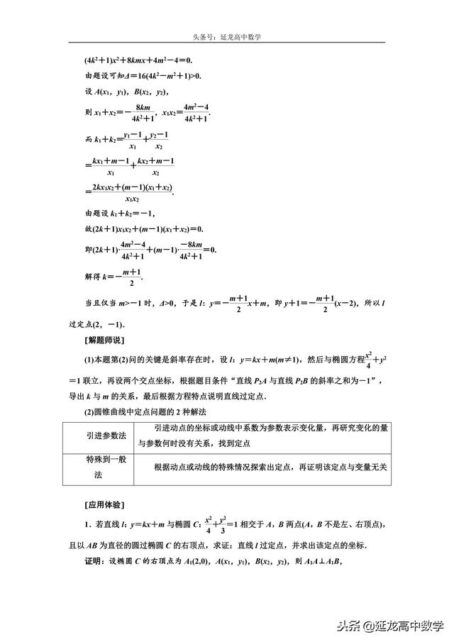 思路方法详解 高三数学复习难点突破 圆锥曲线中的定点、定值问题