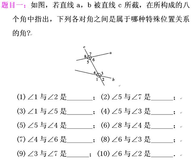 初中数学七年级下：寻找同位角、内错角、同旁内角（专题练习）