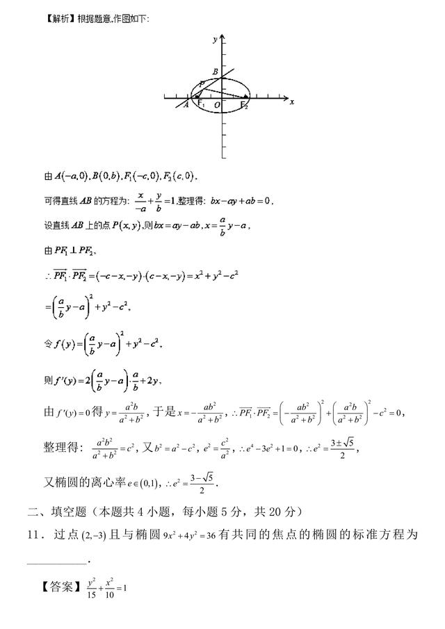 2018高考数学（理科）第二轮复习周末培优训练——椭圆练习与解析