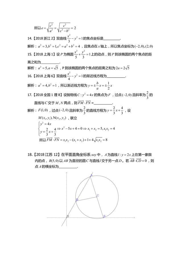 [高中数学]圆锥曲线2018年高考小题考点汇总分析