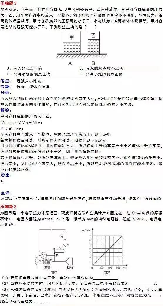 中考物理经典10大压轴题演练，为中考助力！