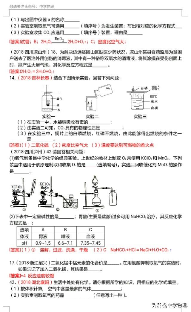 中考化学真题分类汇编！考点2——氧气的性质与制备！