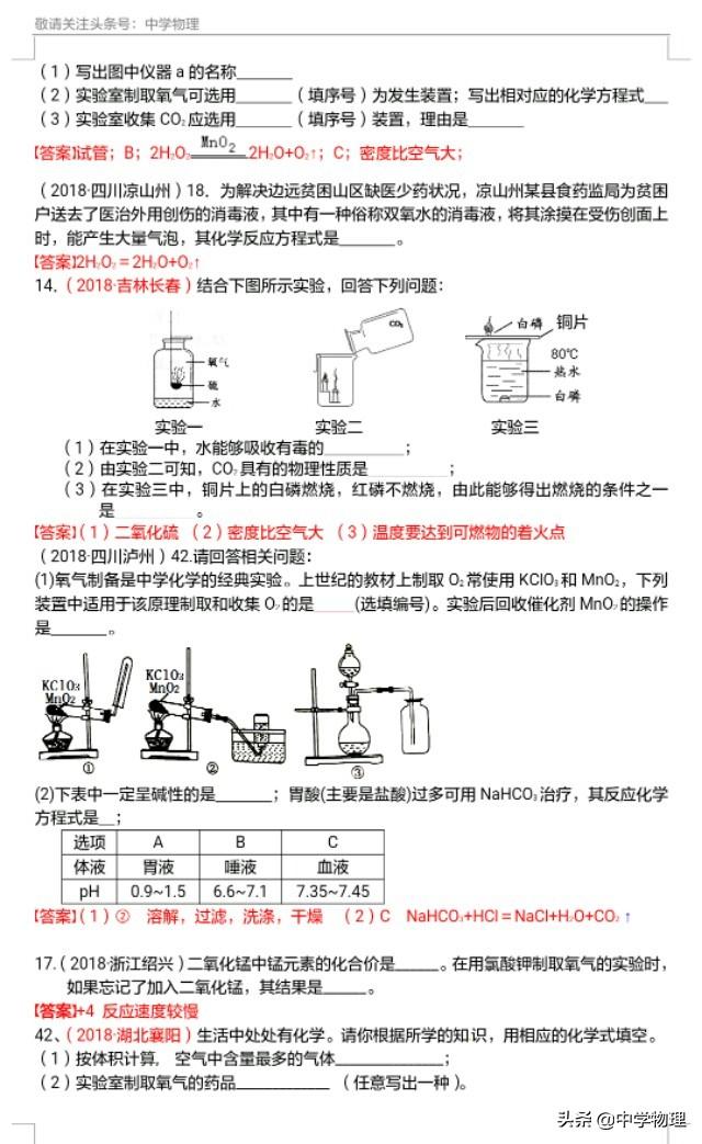 中考化学真题分类汇编！考点2——氧气的性质与制备！