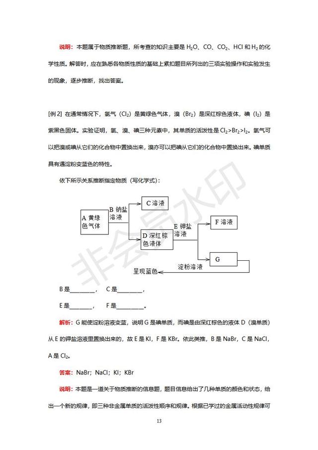 初中化学经典例题及其讲解