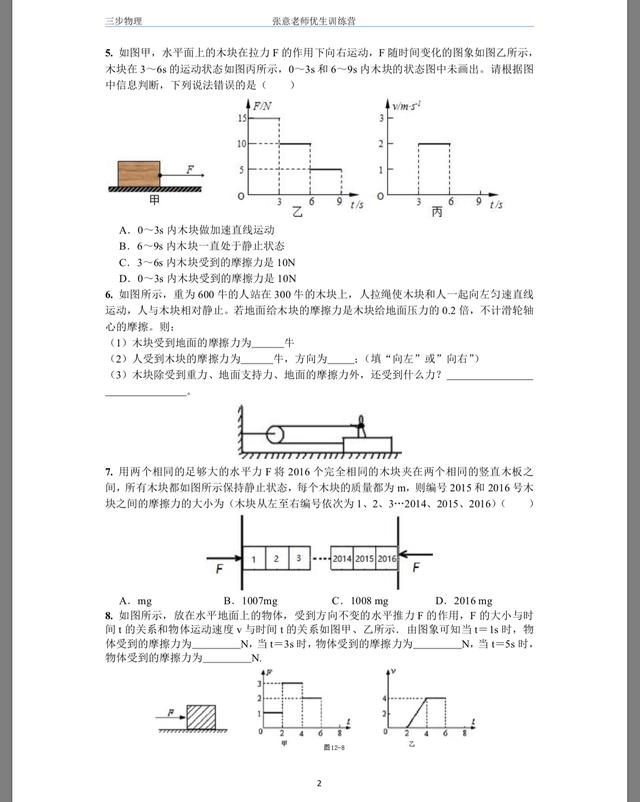 初二物理春季周末班第二周提高课：摩擦力的受力分析