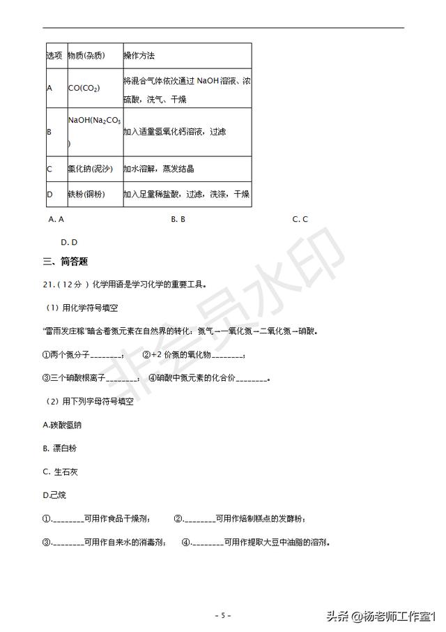 九年级化学下期第一次月考试卷（2）