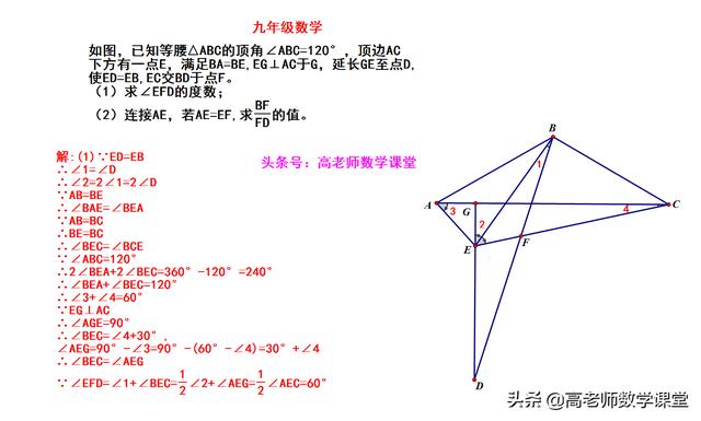 九年级数学：感谢我的老师提供的思路，用到倒角、四点共圆及全等