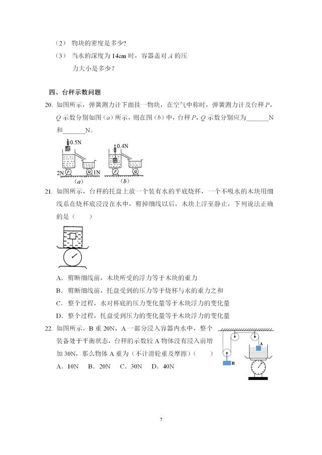 中考物理专题训练——“浮力与压强”易错题突破