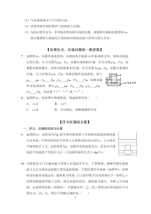 中考物理专题训练——“浮力与压强”易错题突破