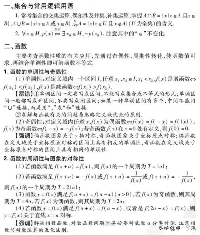 绝对干货！2019高考数学重要考点 ，附高考数学易犯的72个错误