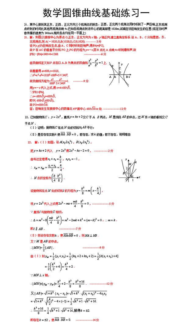 高职高考数学圆锥曲线基础练习题1（有答案可打印）