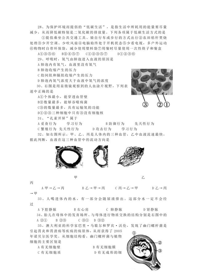 中考生物模拟题