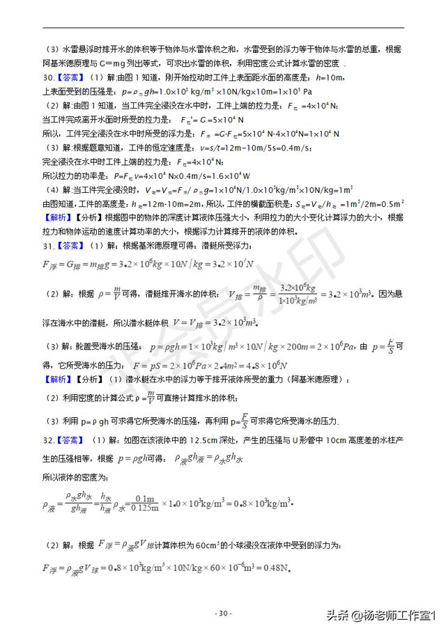 初中物理50道精选浮力计算题