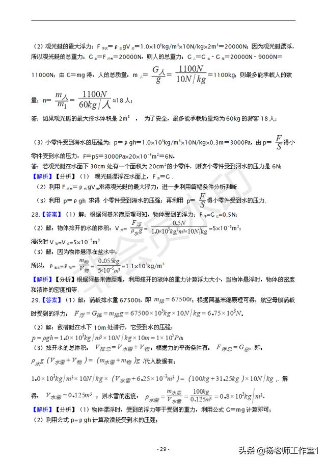 初中物理50道精选浮力计算题