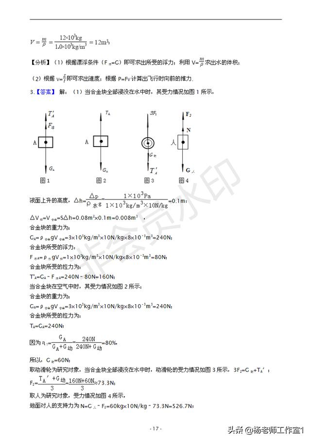 初中物理50道精选浮力计算题