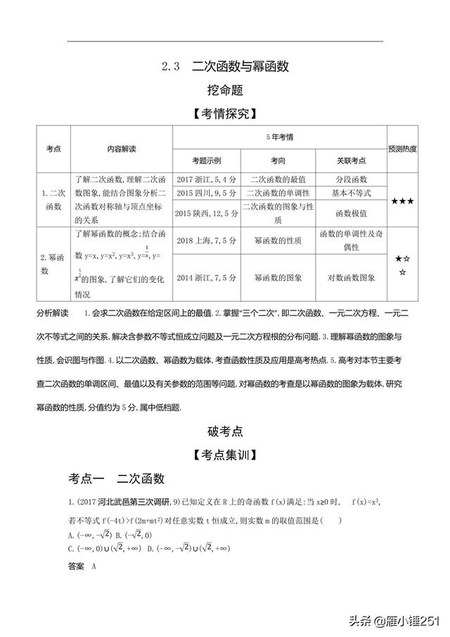 高考一轮复习专题之二次函数与幂函数