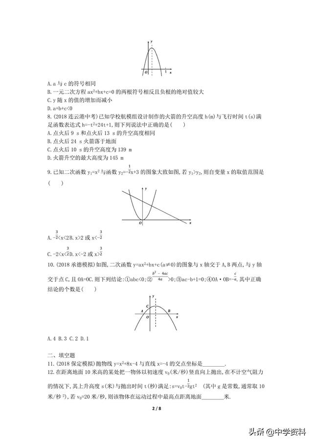 中考数学培优检测题之二次函数强化！