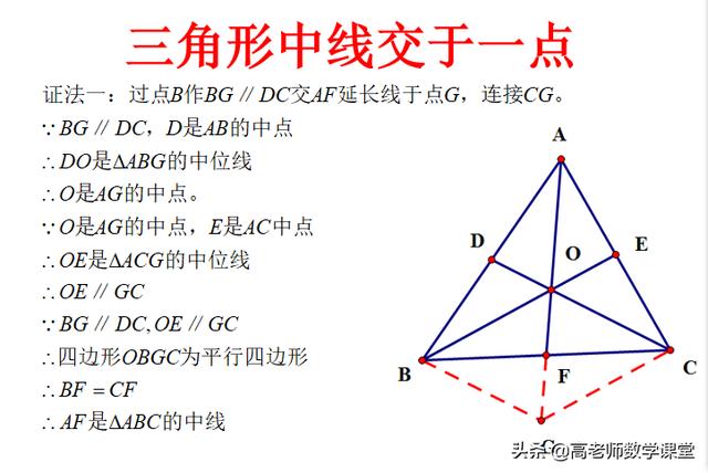 三角形中线、角平分线、高线交于一点的证明及重心的线段关系证明