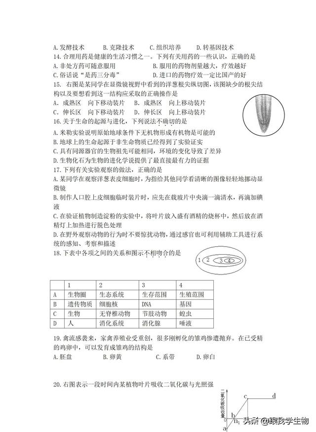 2019年初中生物中考模拟试题