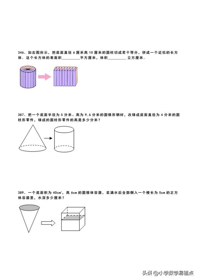 小学数学易错点|小升初关于圆柱圆锥易错题型+答案（常考题）