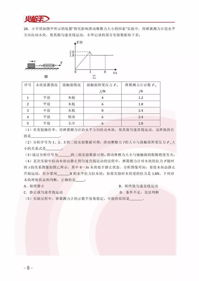 【师大三模物理】2019年某师大附中第三次中考模拟物理试题&答案