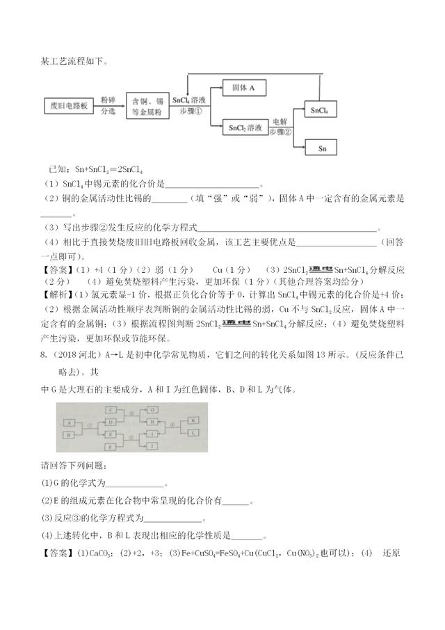 2018化学中考题分类汇编（物质的推断），综合知识应用要求较高