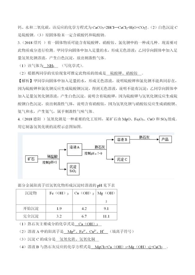 2018化学中考题分类汇编（物质的推断），综合知识应用要求较高