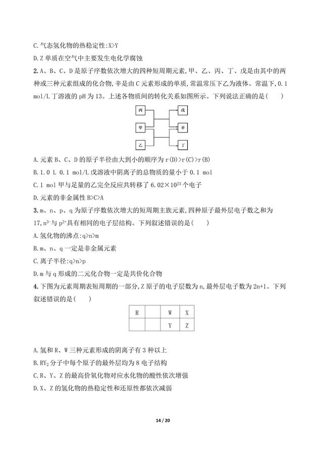 高中化学常见有机物的结构与性质 元素推断与元素周期律综合判断