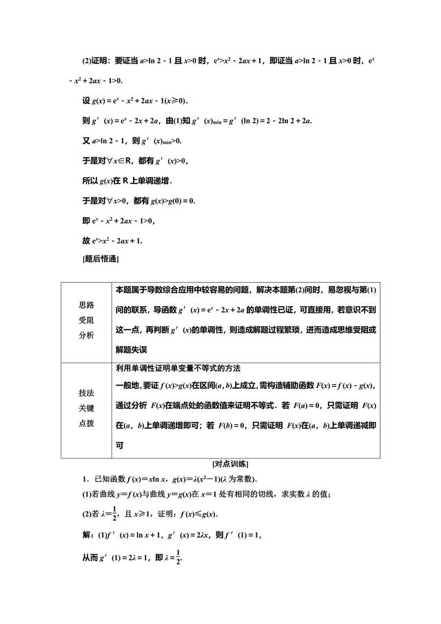 2019高中数学冲刺复习重难点之导数与不等式剖析，不怕！