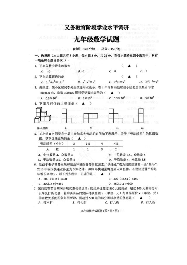 江苏2019学年度第二学期学业数学试卷，（图片版，含答案）快下载