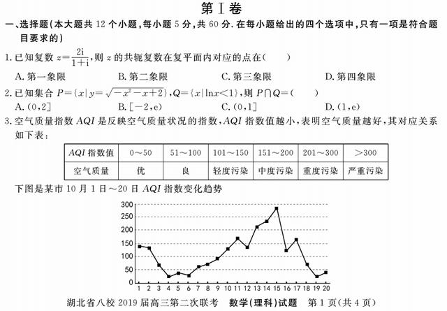 2019届黄冈中学、华师一附中等八校高三联考试题（理科数学）