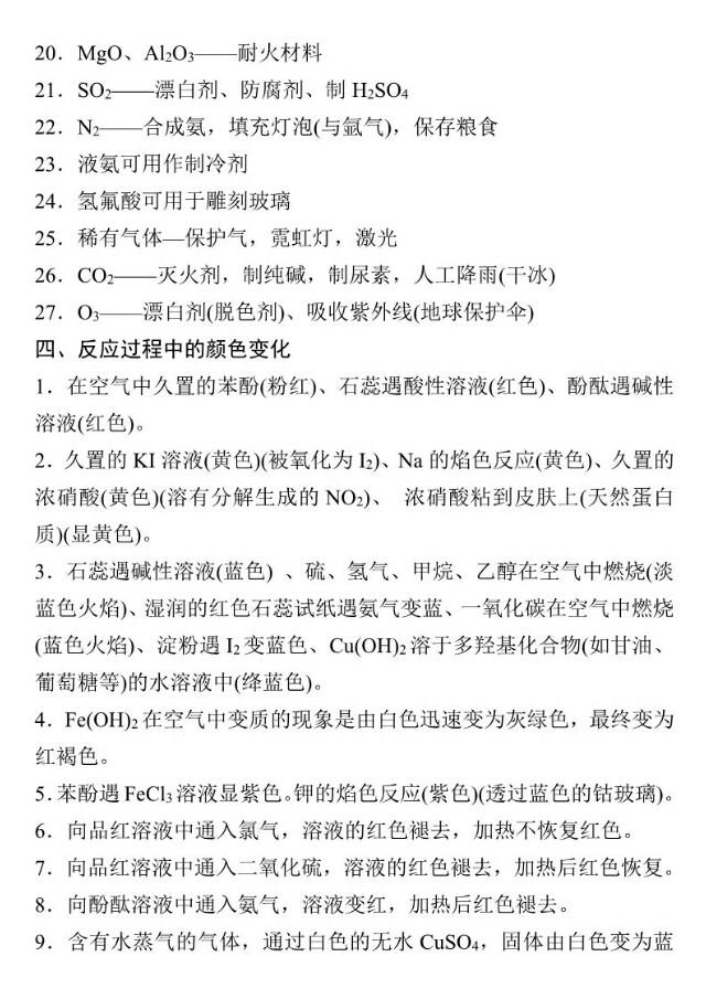 高考化学要点回顾——常考元素及其化合物的性质、用途