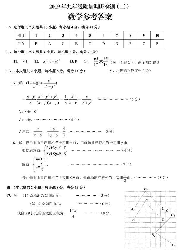 安徽省合肥市五十中学2019届九年级中考数学质量调研检测二