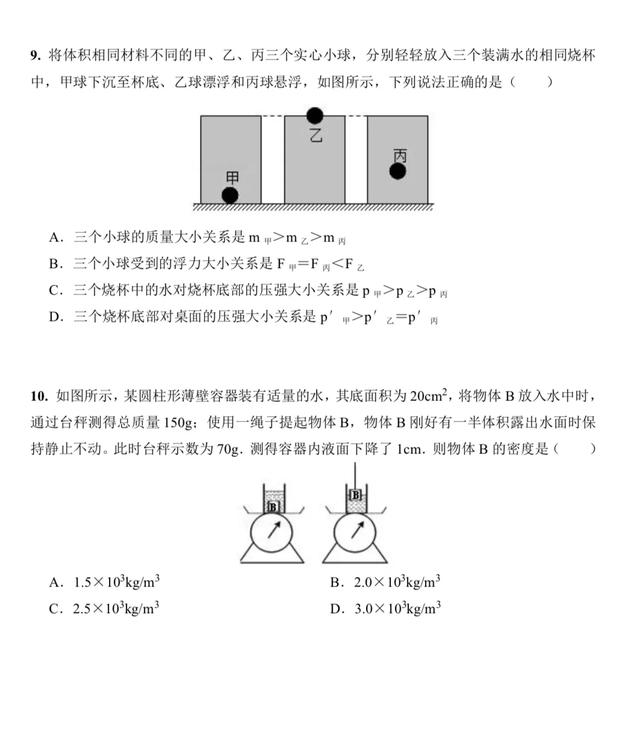 浮力最后冲刺50道题(第一组)，道道经典