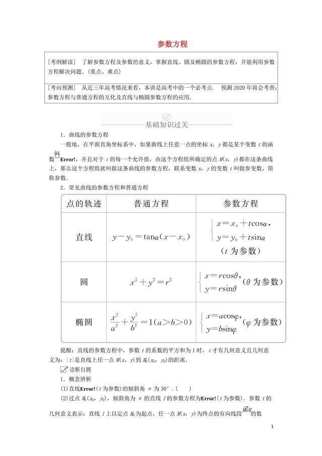 不可丢分的参数方程！