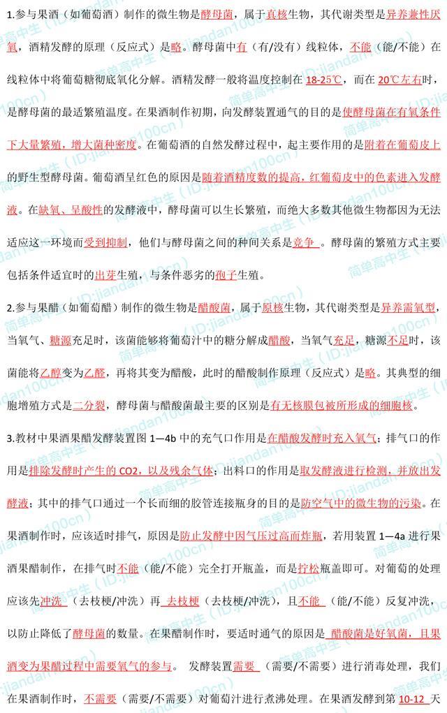 高中生物选修1基础知识清单，很详细，正在学习的你一定要看！